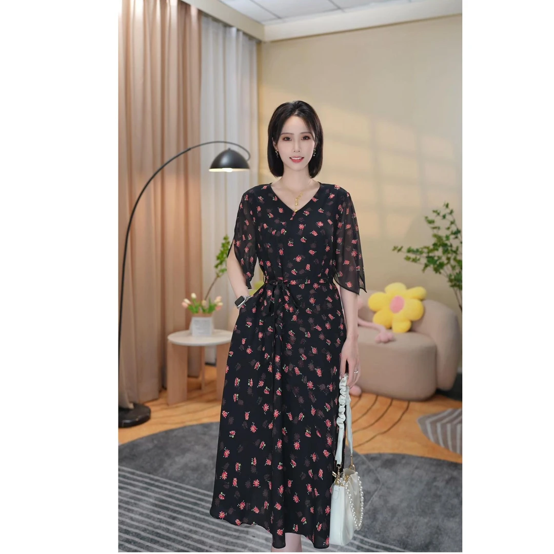 GSL25BZ8813新款2025时尚气质碎花裙子减龄遮肉显瘦大码连衣裙