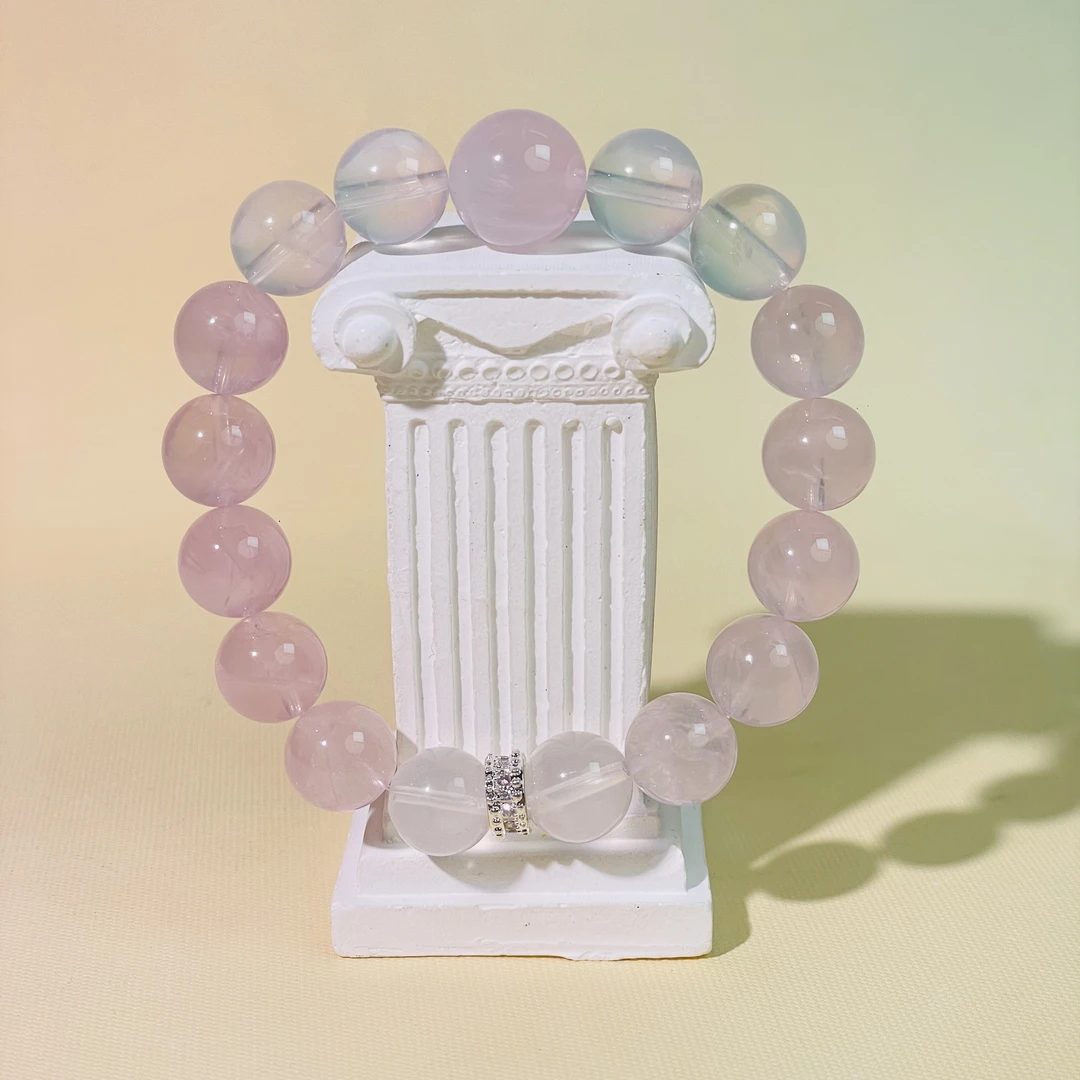 【1054 小白桃】 白水晶粉晶手串11-13mm面小仙多样性发其一Z