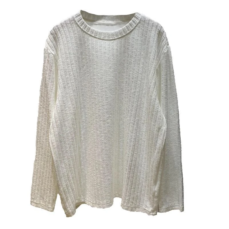 洋气秋季肌理感生态棉柔软亲肤圆领长袖上衣针织衫T恤女打底衫女