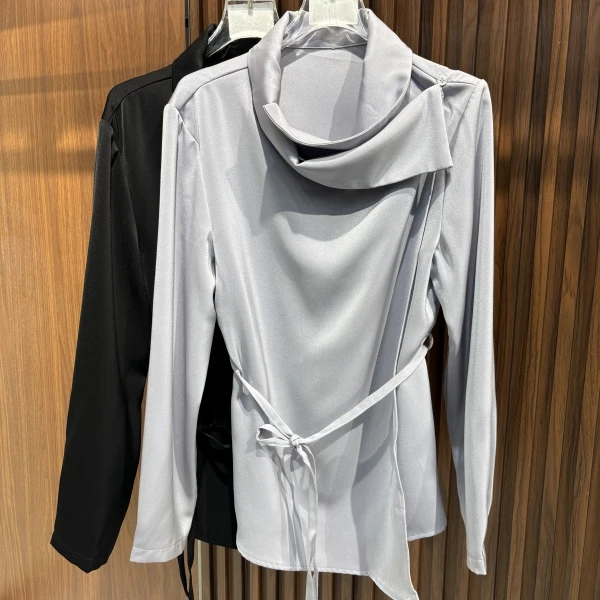 GD 02417秋季新品不规则系带收腰简约衬衣