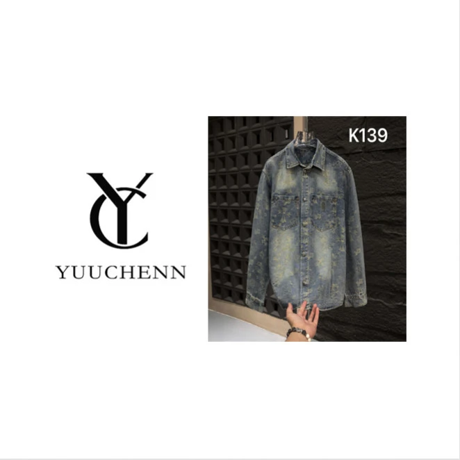 【YUUCHENN】-满印提花十字架牛仔外套美式复古轻奢翻领夹克-K139