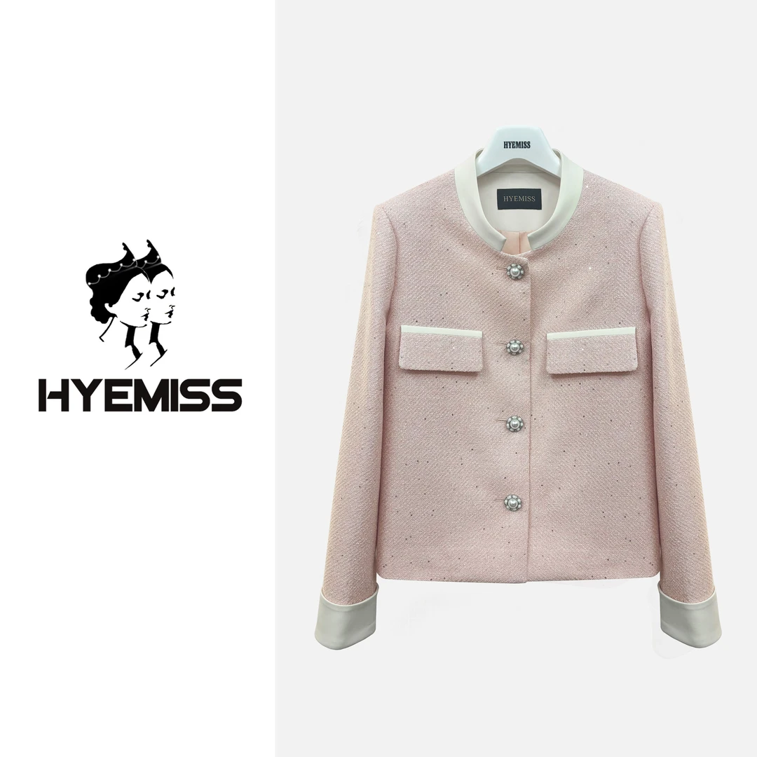 JK250067春季新款粉色立领气质单排扣小香风短外套