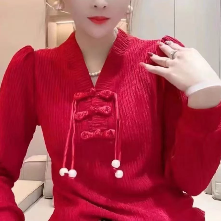 时尚洋气长袖打底衫气质穿搭中国风小衫遮肉显瘦上衣