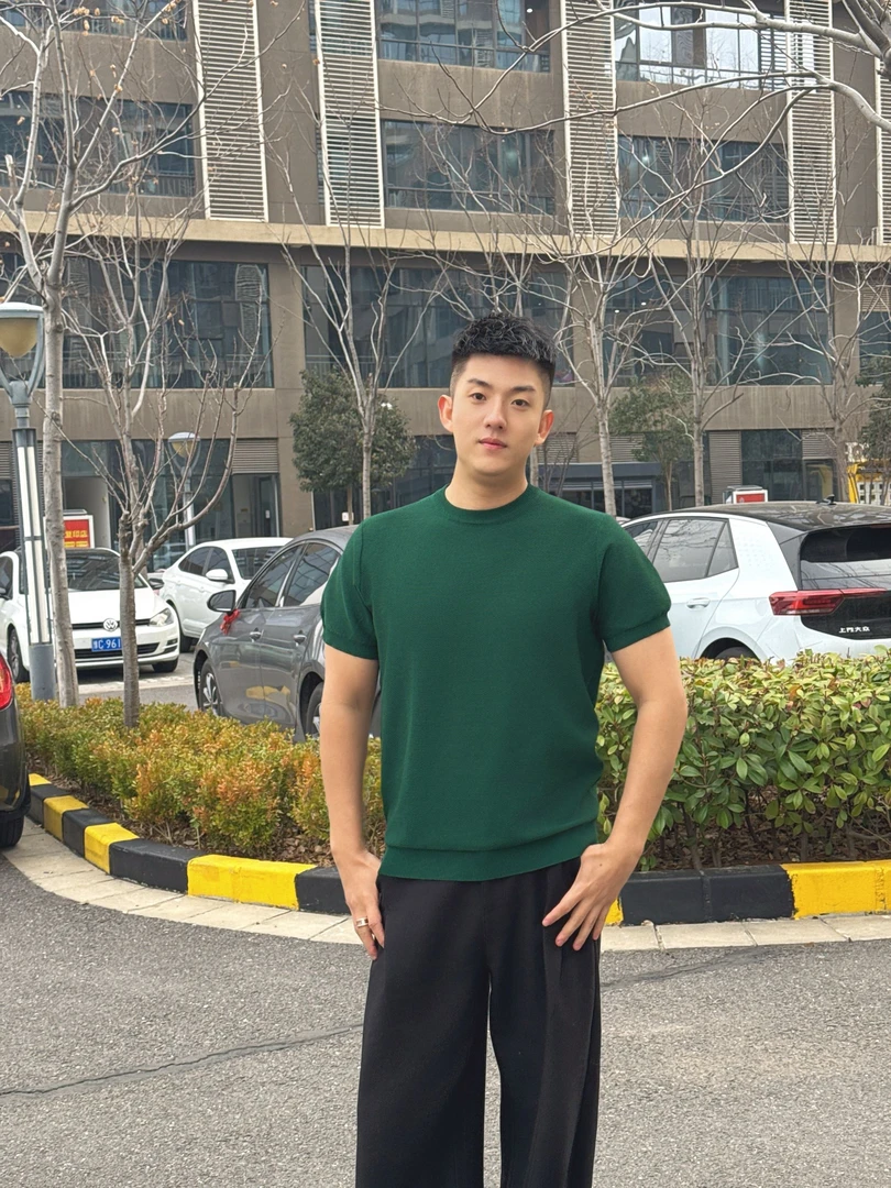 JIANGCHEN/夏季【针织系列】重磅中领高密高弹宽松透气T恤