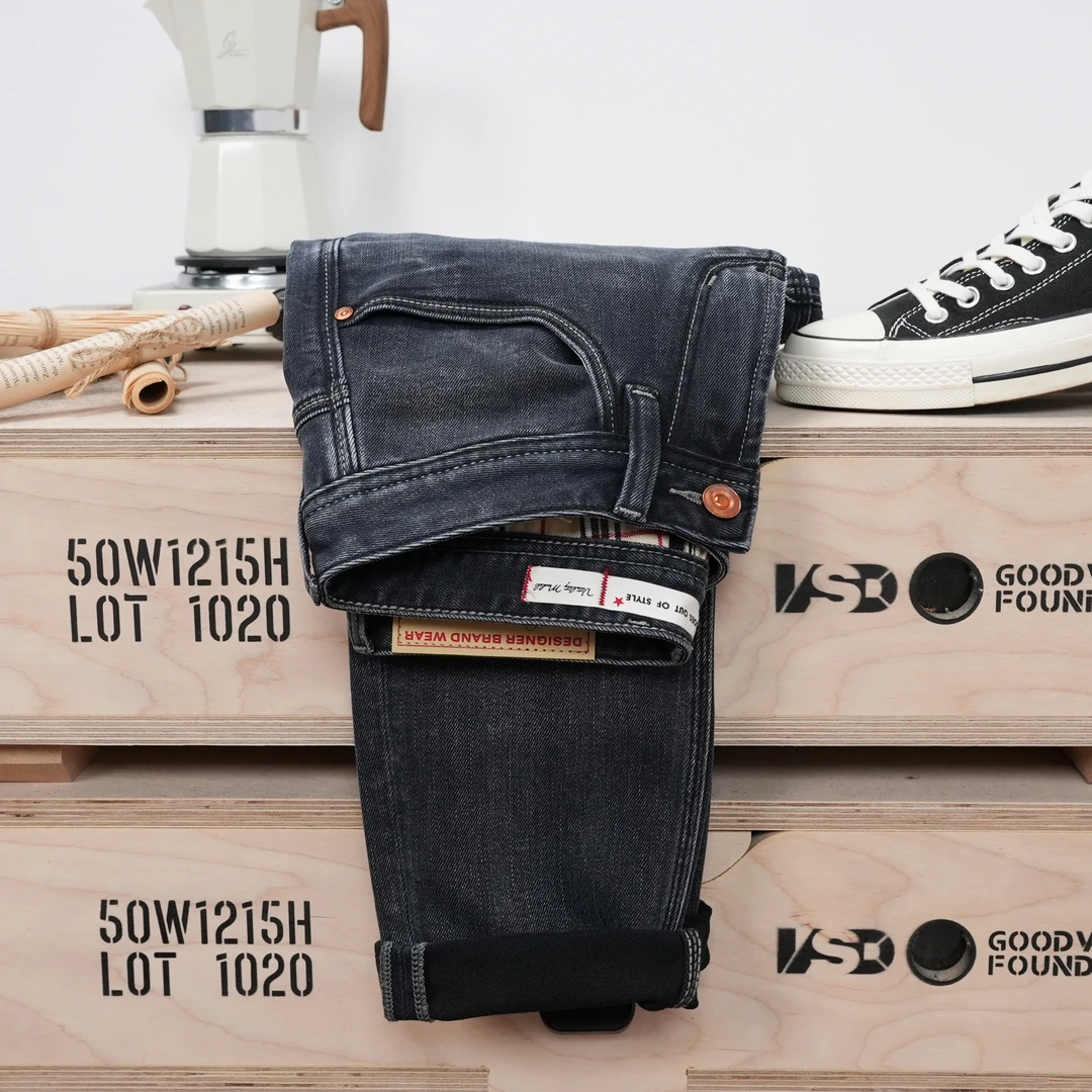 秋冬新款男士牛仔裤墨灰色高级感男裤修身小直筒柔软舒适高端男装