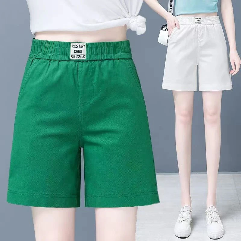 大码女装西装短裤夏季薄款阔腿五分休闲裤胖mm外穿松紧腰运动裤女