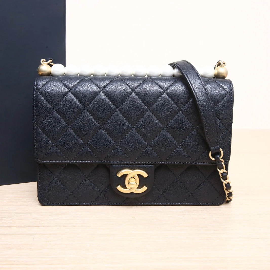 95新 Chanel/香奈儿 小花Jerry活动珍珠链条包 Flap bag 小号27开