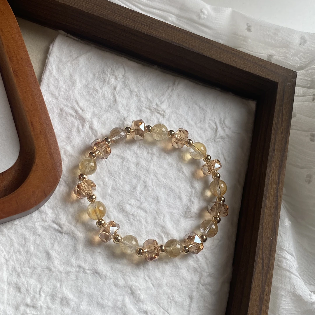 【小财迷】8mm+纯天然招财上等黄水晶手串转运女款