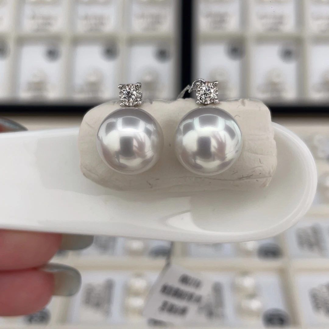 定制海水珍珠未镶嵌耳饰11-12海水澳白珍珠 连