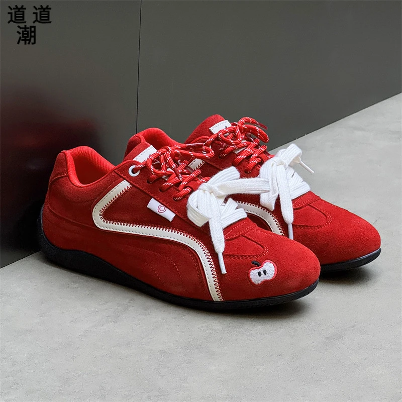 红色苹果鞋男休闲复古阿甘鞋女百搭情侣款德训鞋薄底轻便赛车鞋