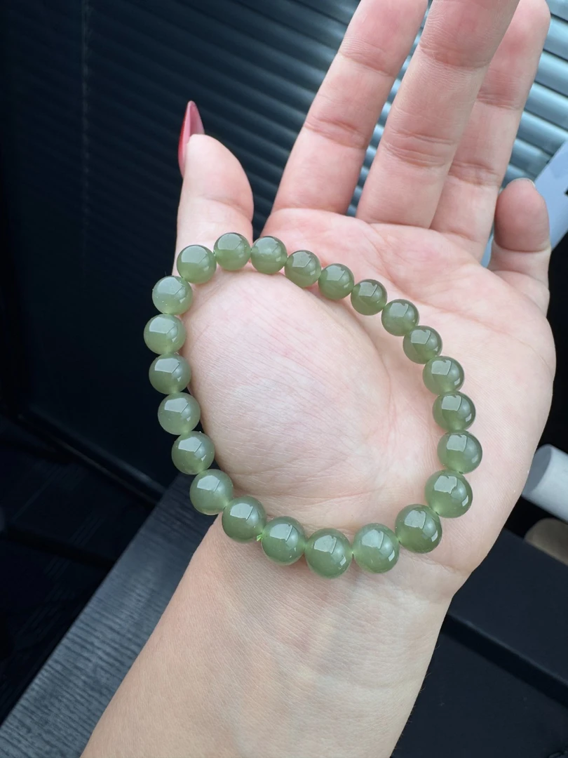 【显白神器】高级绿货和田玉 湖水绿 8mm 气质百搭绿色素圈轻奢清新
