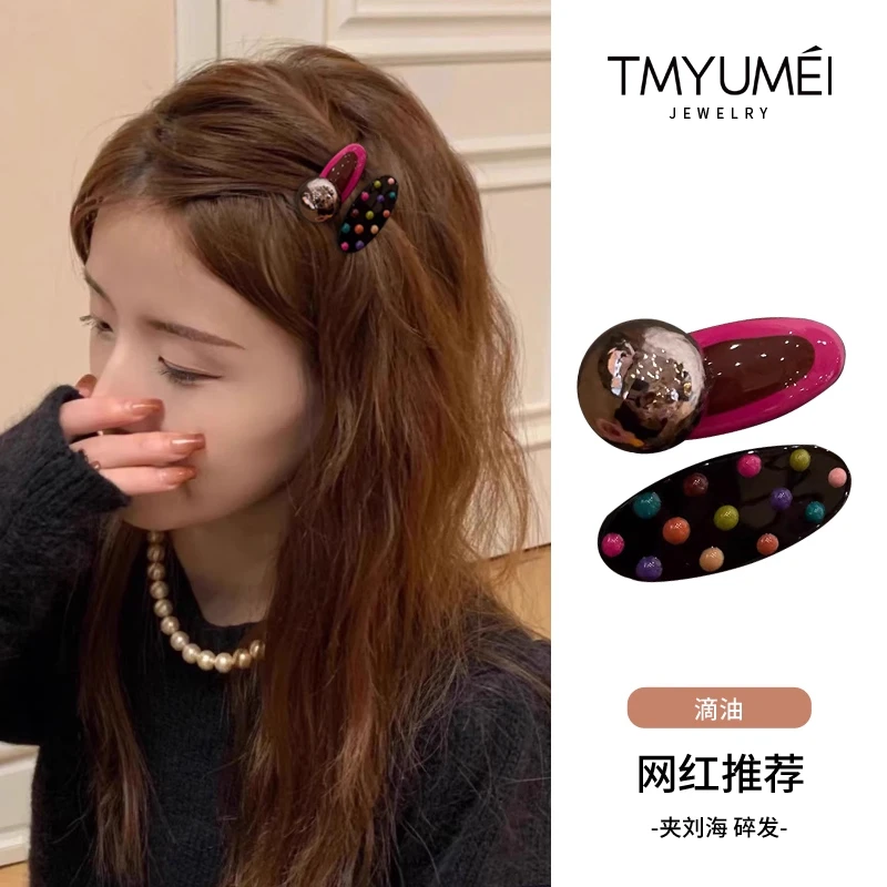 韩系边夹高级感彩色滴釉波点鸭嘴夹发夹女甜美气质刘海碎发侧发饰