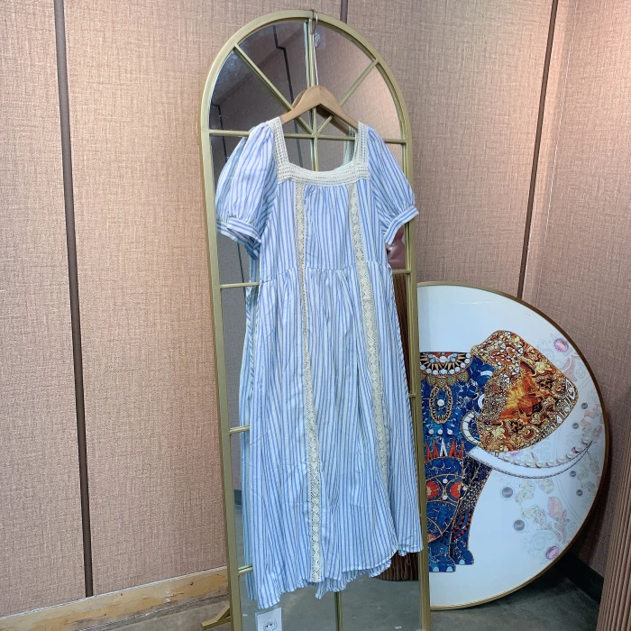 MM180孕妇蓝色条纹连衣裙M90-120 L130 XL140 2XL150