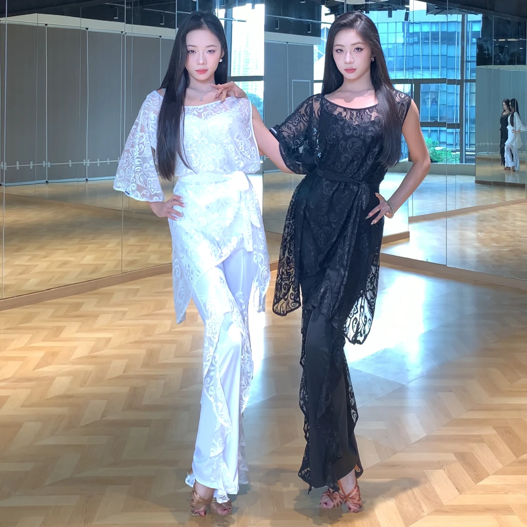 巅峰2025款蕾丝水溶罩衫拉丁舞服国标舞摩登舞服舞蹈成人练功服女