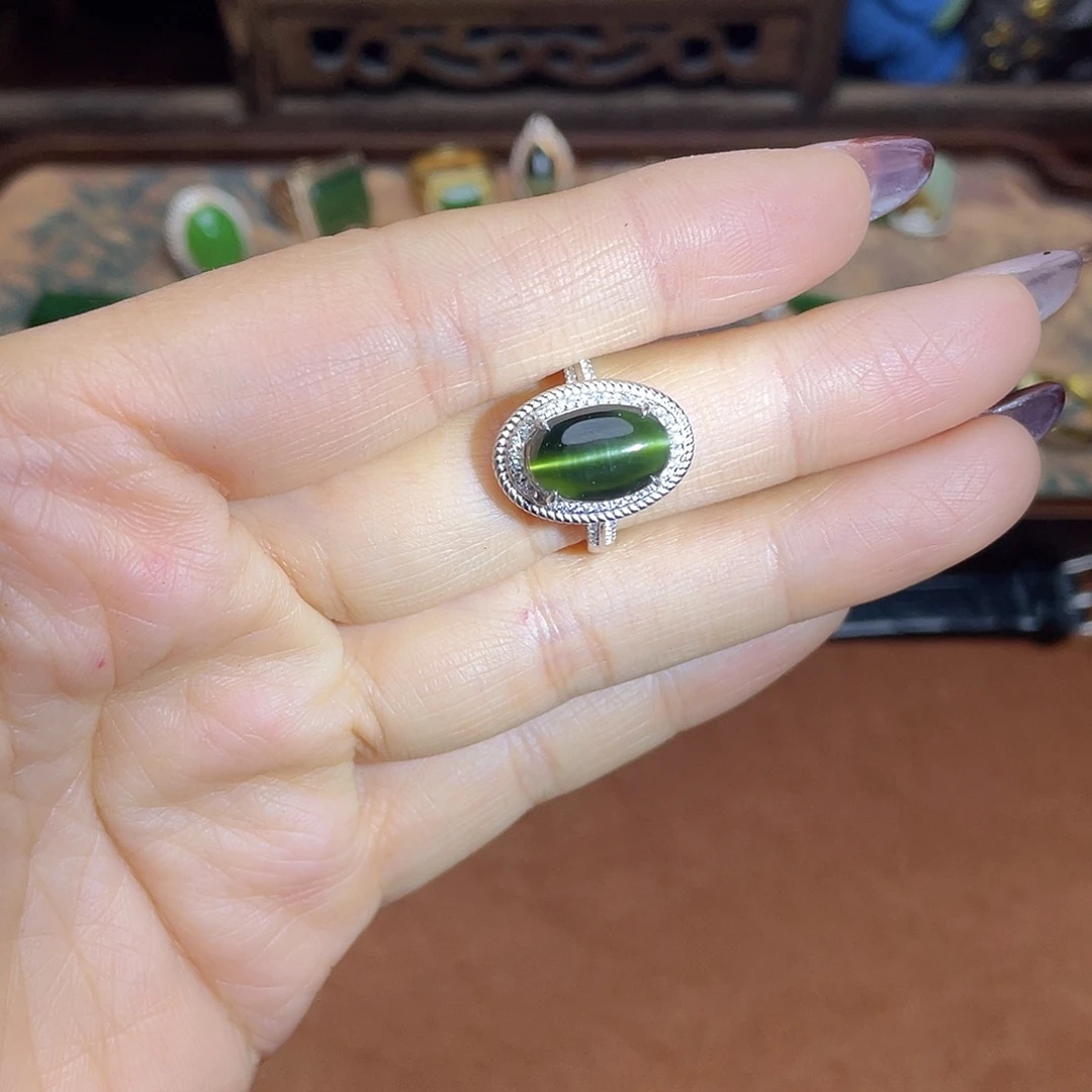 和田玉（碧玉）银S925镶嵌吊坠(不含链)戒指