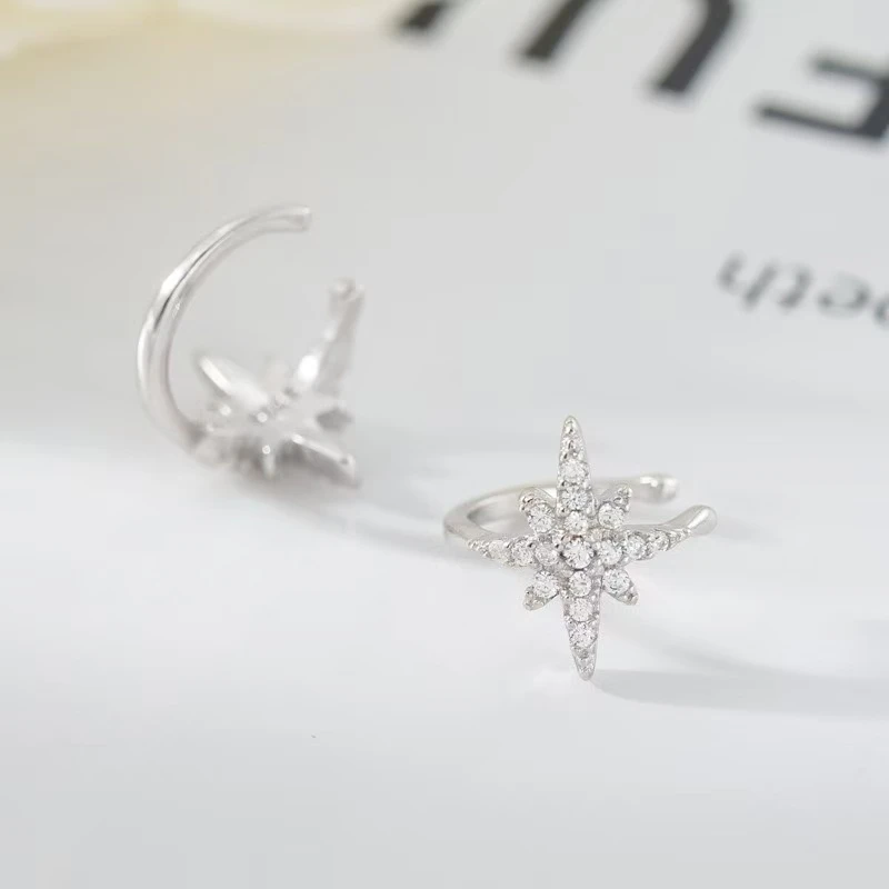 925银耳饰 六芒星耳骨夹设计师款925纯银气质潮人迷你无需耳洞