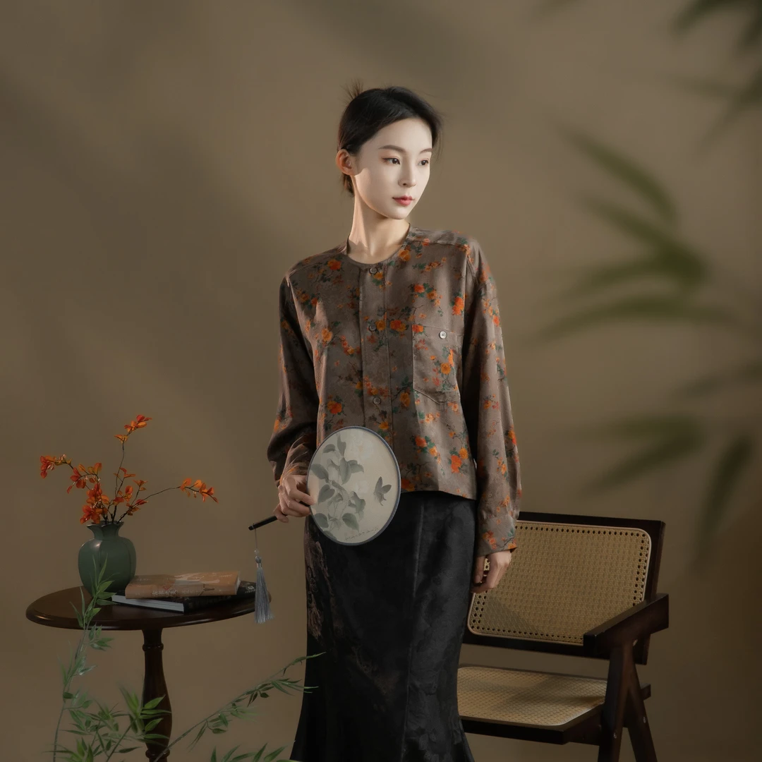 芬领-时嫣-桑蚕丝香云纱花罗提花长袖时尚开衫外套WT243-WT246