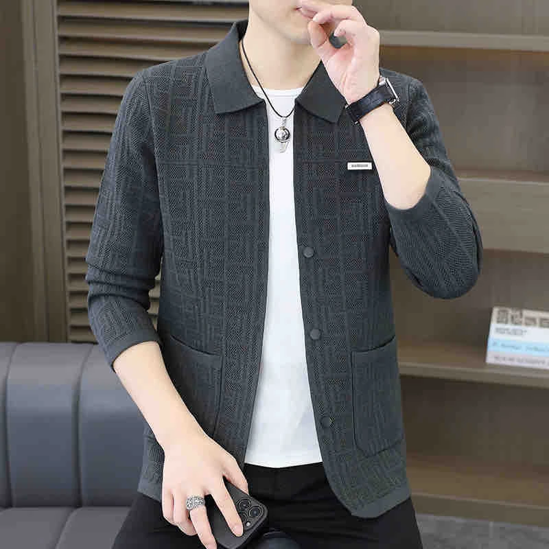 阿飞男装男士秋季新款时尚潮流百搭帅气高品质针织长袖开衫外套男