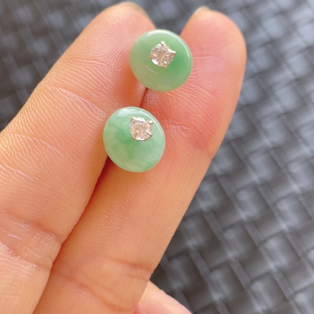 翡翠耳饰银S925镶嵌一对