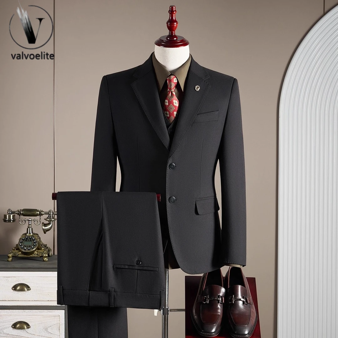 高端羊毛西装男套装商务正装时尚礼服修身大码复古灯芯绒西服套装