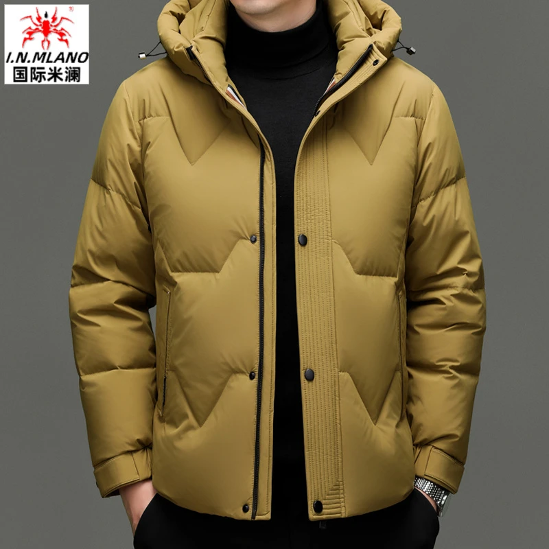 意大利轻薄立领羽绒服男款男士短款冬季保暖时尚休闲白鸭绒外套潮