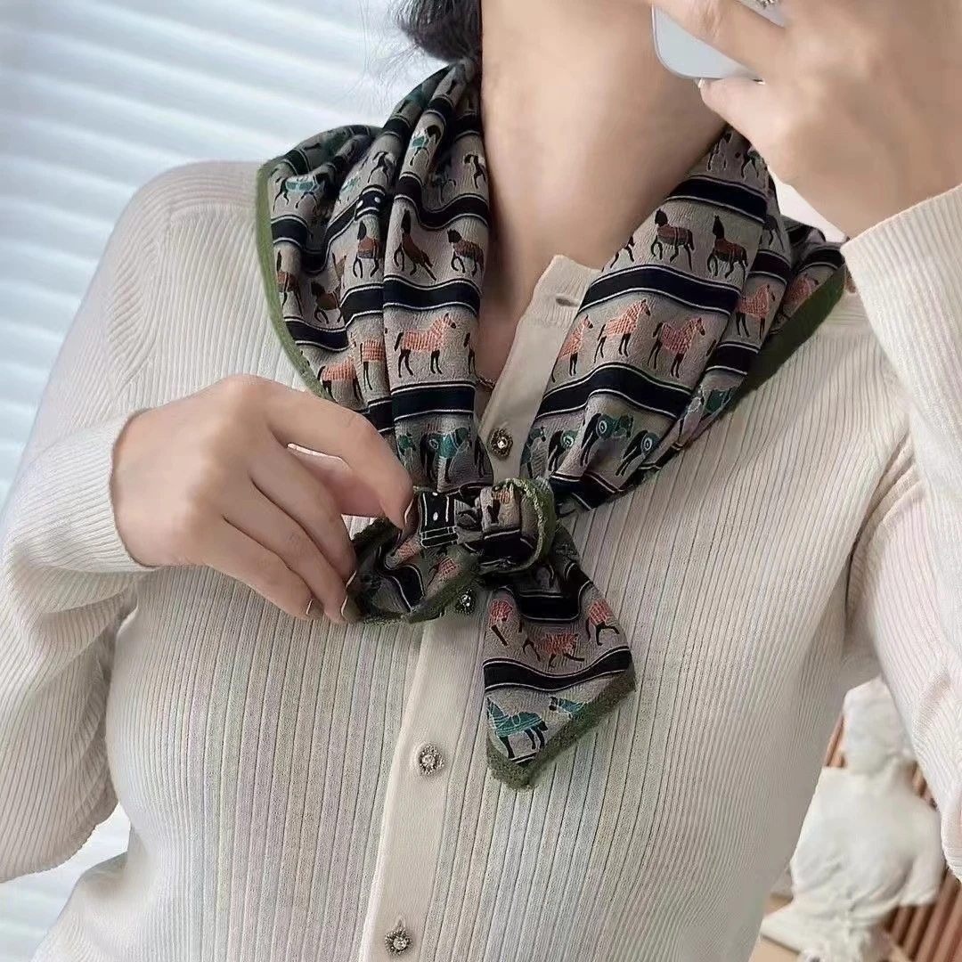 【丝绒合集】丝绒小方巾骏马列队矩阵小马腰果经典百搭小领巾围巾