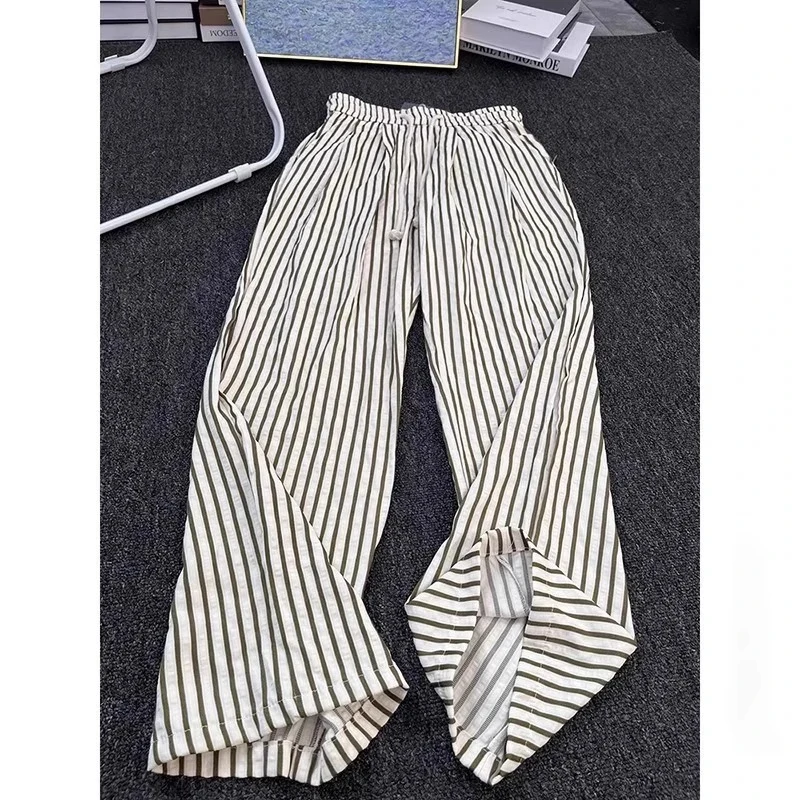 条纹裤子男夏季薄款2025年新款美式复古宽松休闲裤慵懒松弛感长裤