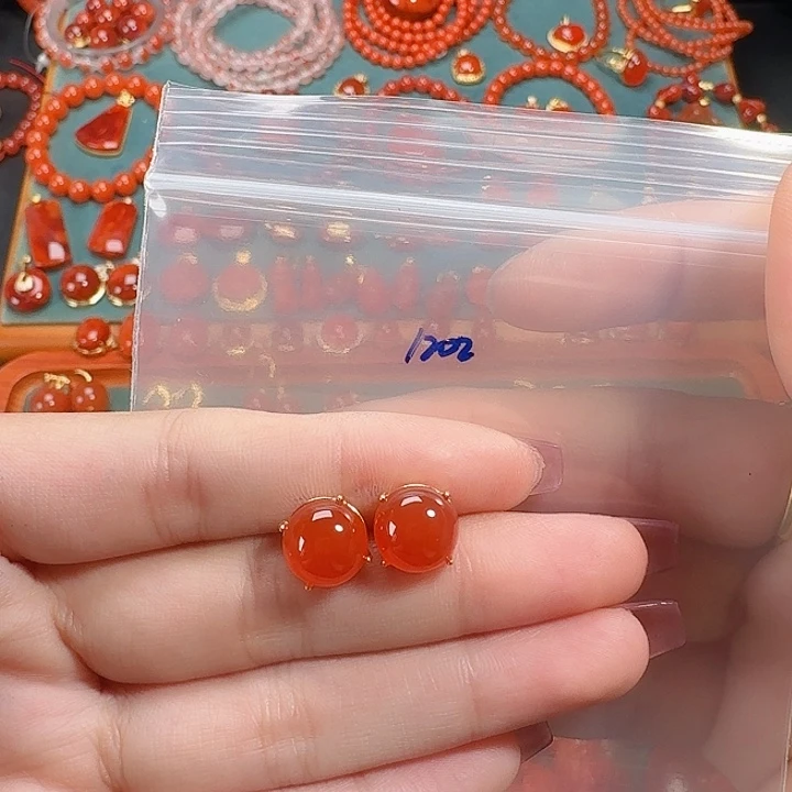 南红玛瑙银S925镶嵌耳饰