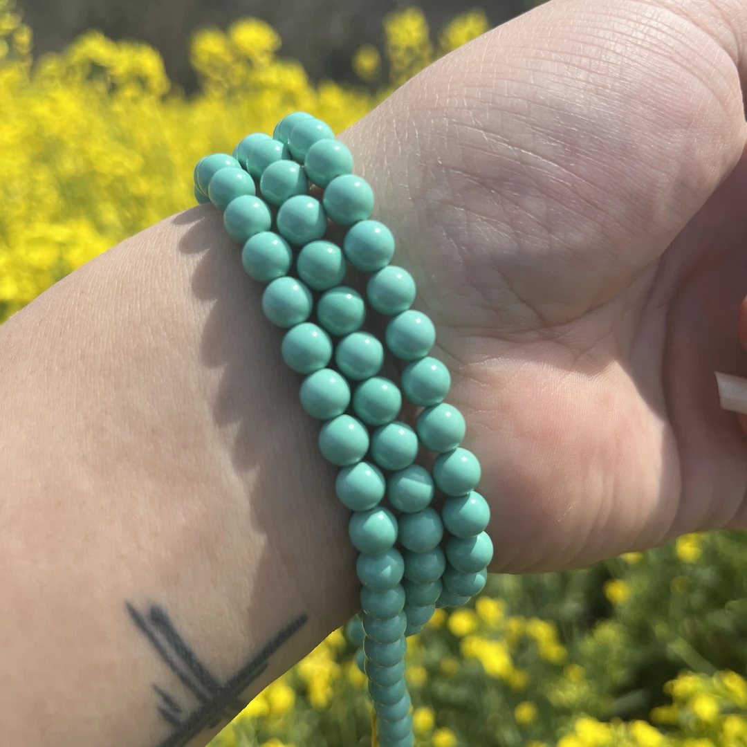 湖北竹山发货卡6果冻绿干净料圆珠手串108颗