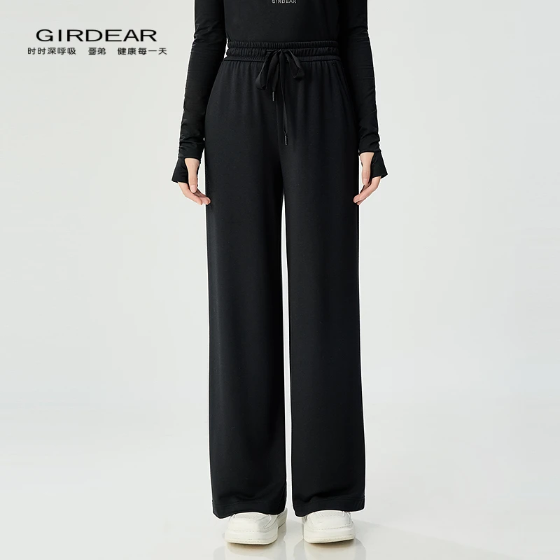 GIRDEAR/哥弟早秋新款时尚慵懒感宽松垂感系带直筒长裤女1100498