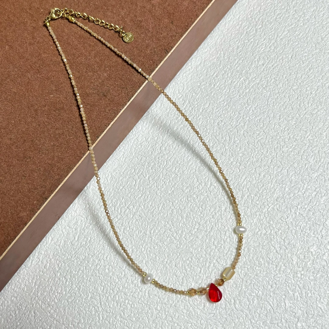 气质百搭锆石红色点缀锁骨链