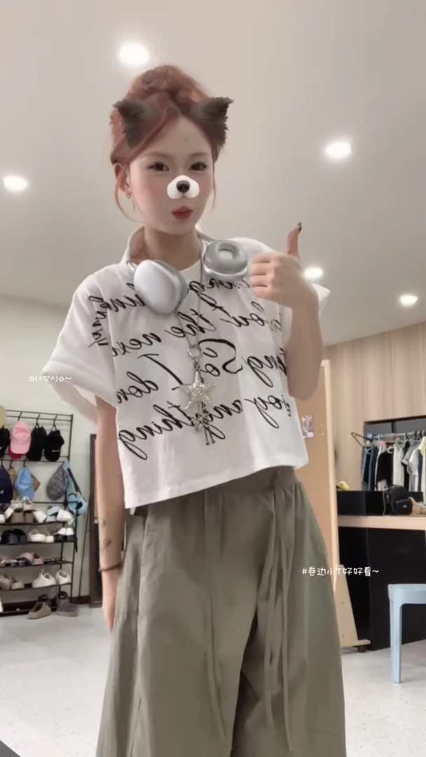 ins韩系复古时尚T恤女夏季新款字母印花短袖T恤
