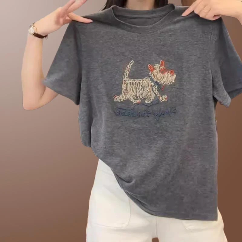 2025年夏季新款时尚百搭简约通勤休闲风女装T恤上衣短袖圆领小众