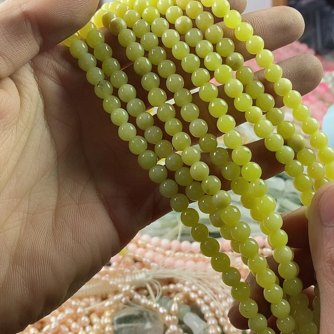 玛瑙/玉髓珠宝半成品合金一条天然6mm柠檬玉圆珠A38