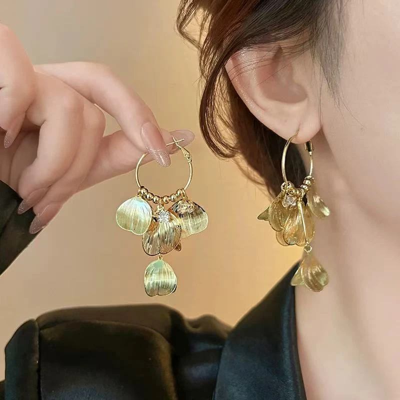 铜合金耳饰 轻奢时尚蝶翼流苏长款耳环耳圈2025小众首饰高级感