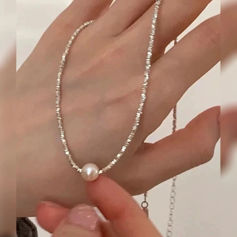 铜合金项链 碎银子珠珠项链轻奢小众锁骨链高级感百搭气质E1707