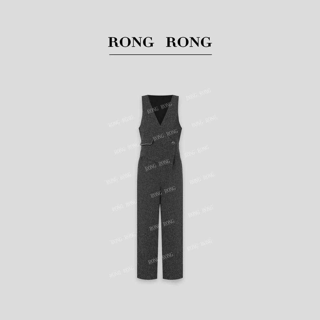 溶溶【星光女主】RONGRONG 深V不对称混纱小香风连体裤ZGC6A1017