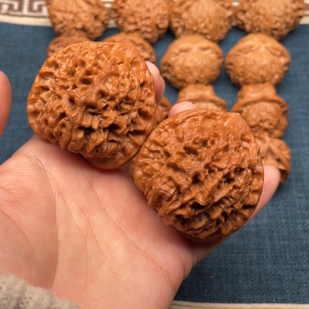 把件文玩核桃48全品麒麟纹官帽红皮