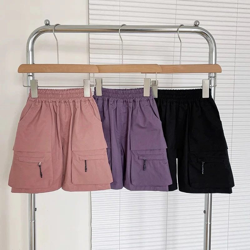 子航同款 夏季新款儿童韩版帅气棉布大口袋工装五分裤xk7003