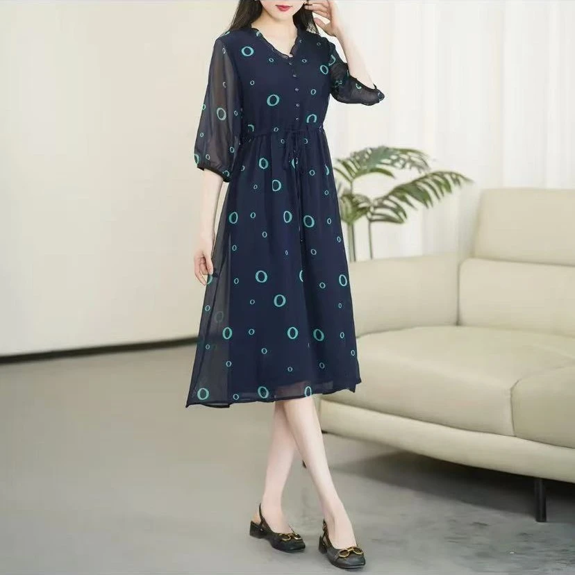 运费补贴(仲夏之夜)2025年蚕丝扎染印花高腰显高显瘦气质连衣裙