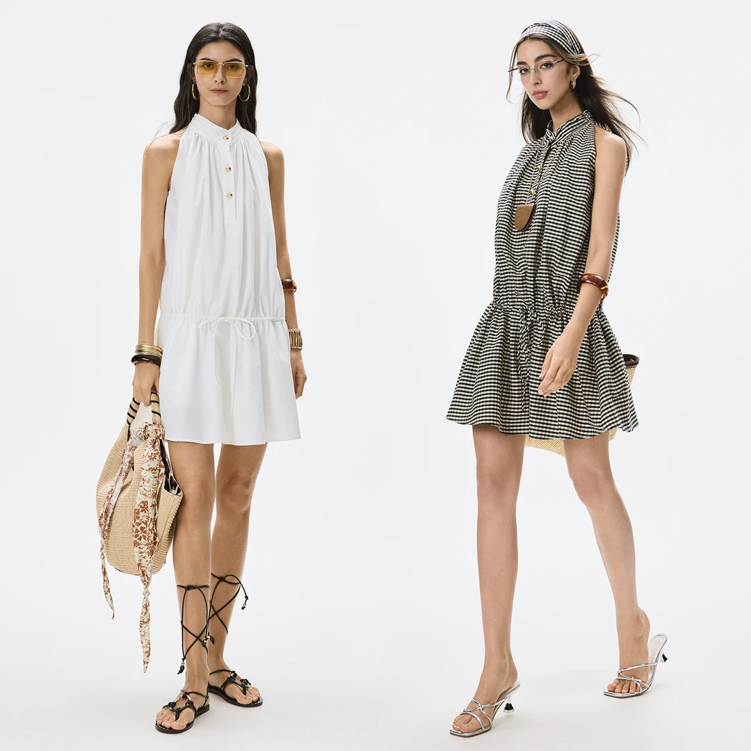 ANNASPEAK时髦精Bi入 桑蚕丝莱赛尔挂脖抽绳收腰花苞减龄连衣裙女