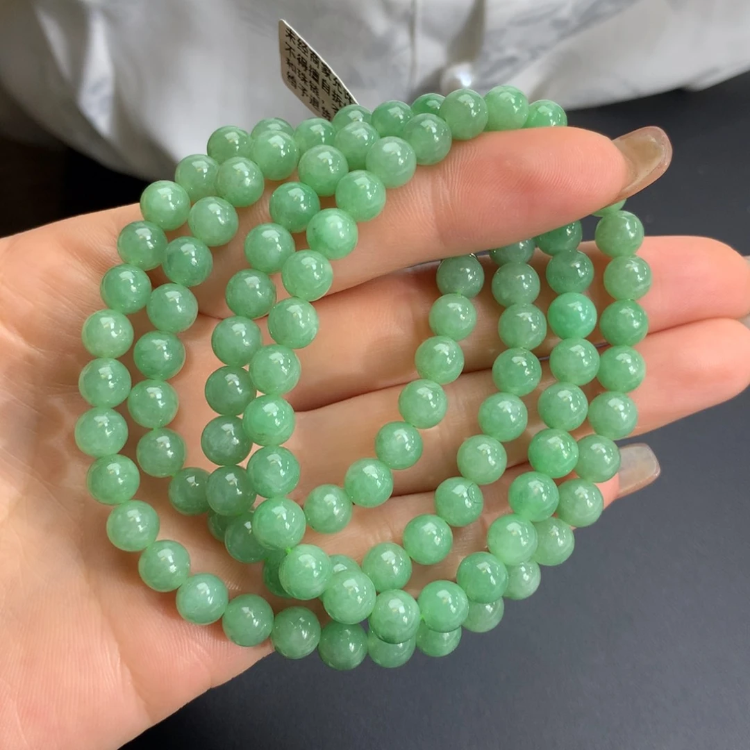 翡翠手链未镶嵌冰润草绿项链卡7m m