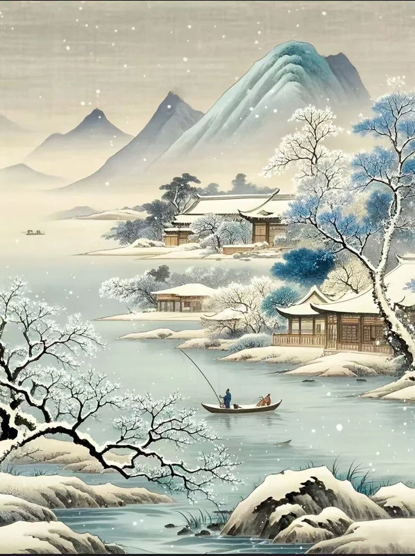 【多米定制】寒江钓雪 十字绣大格四股线60×80cm满绣无勾边34色