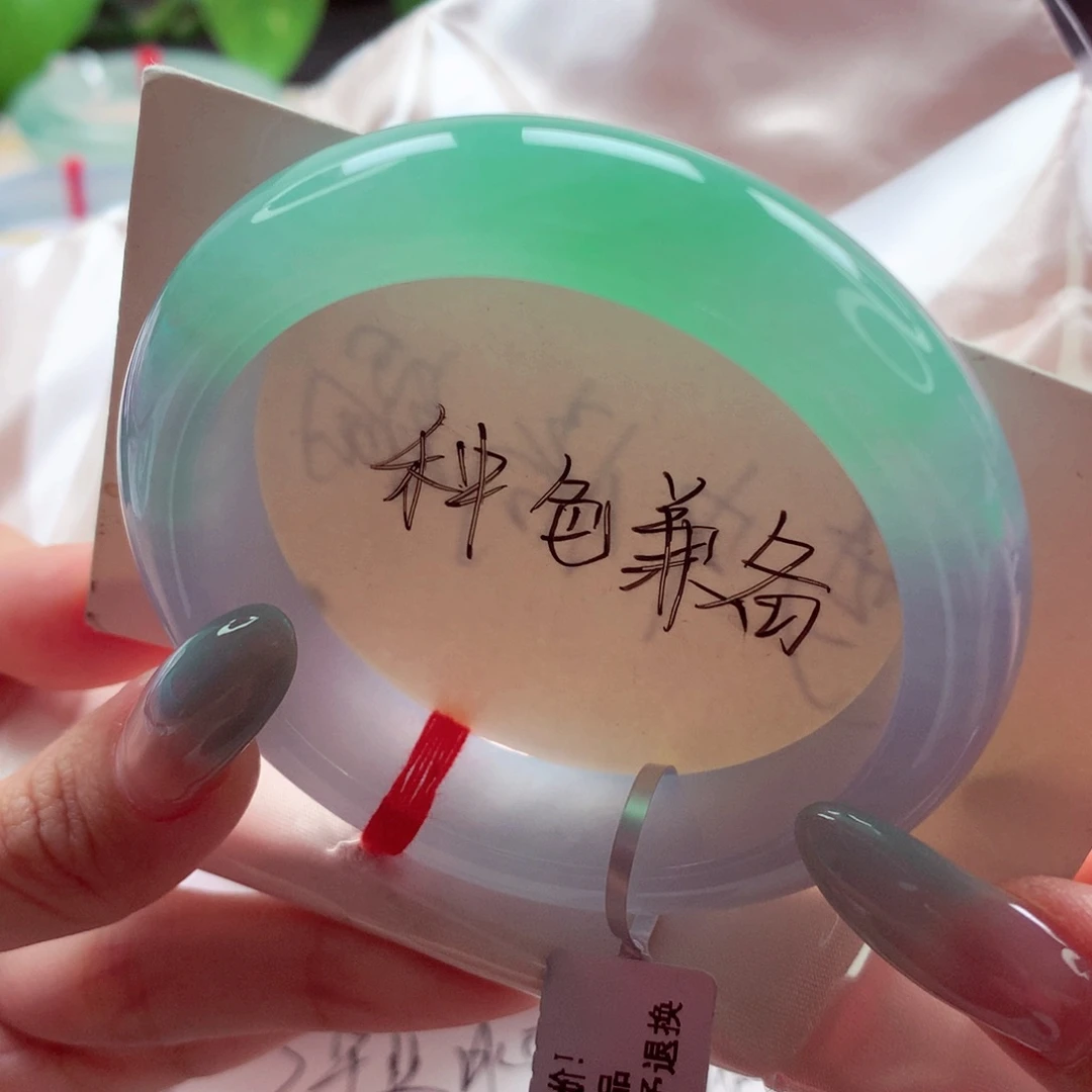 翡翠手镯未镶嵌54.7 特色莫奈花园 种色兼备 灵