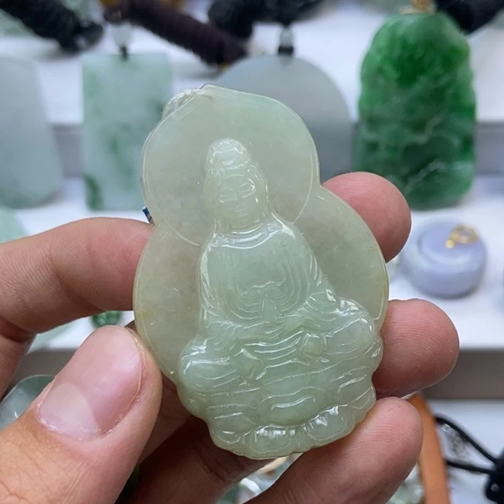 翡翠颈饰未镶嵌缅甸A货翡翠观音