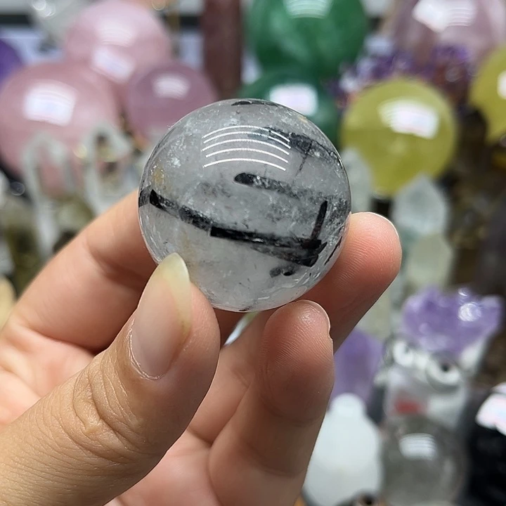 未镶嵌珠宝半成品水晶57克黑发晶球