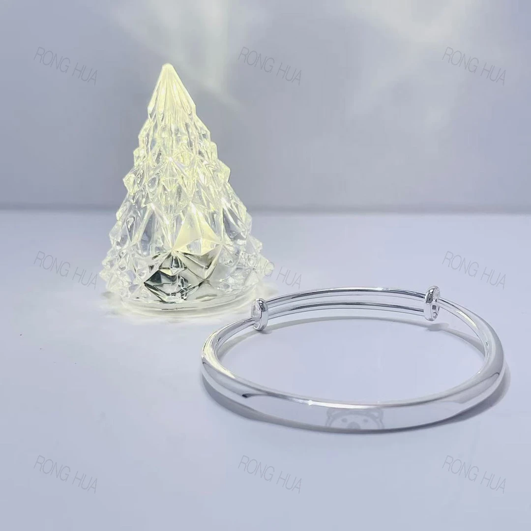 足银手镯 百搭小熊亮面推拉走马圈简约实心足银手镯素圈镯子