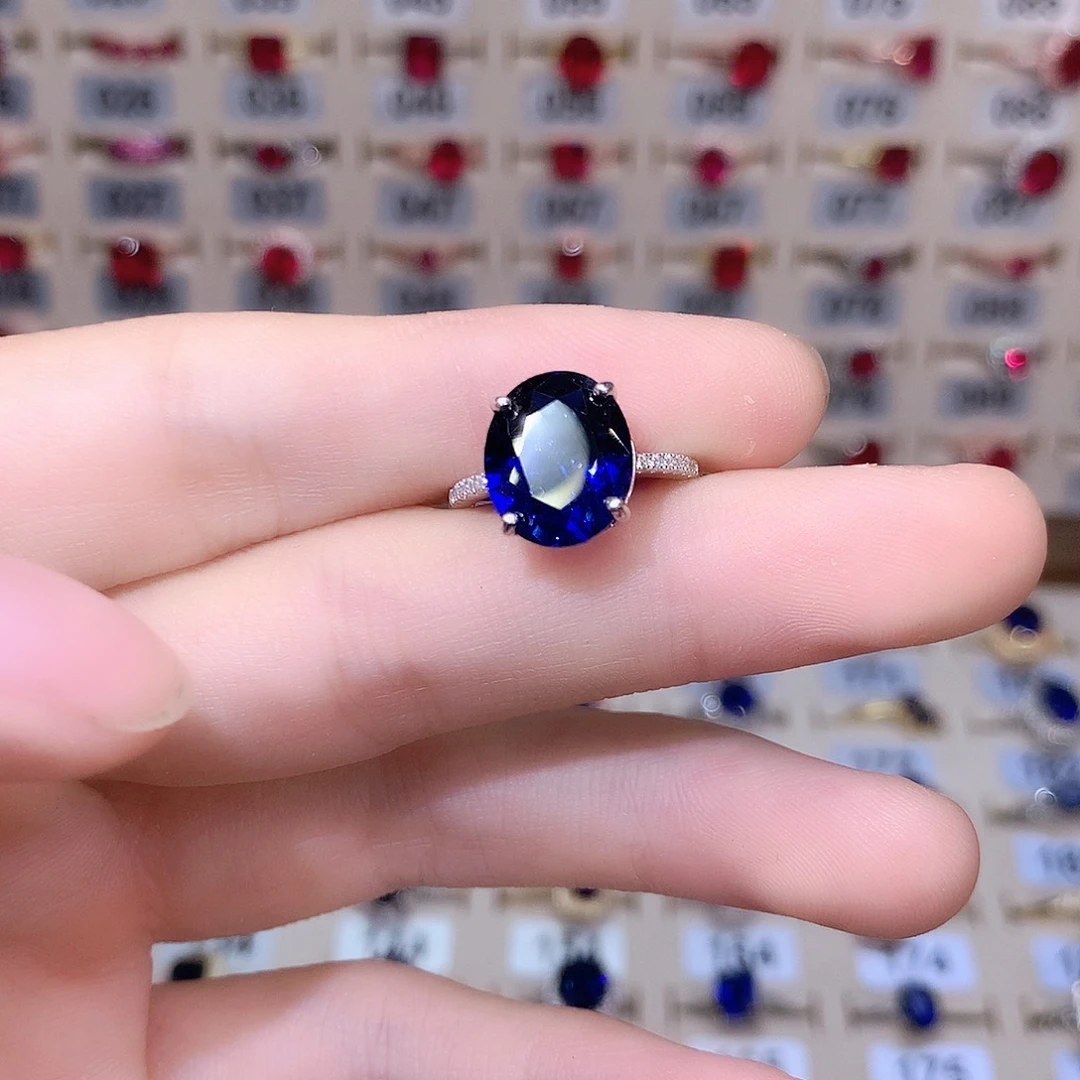 蓝宝石戒指银S925镶嵌银色10.12