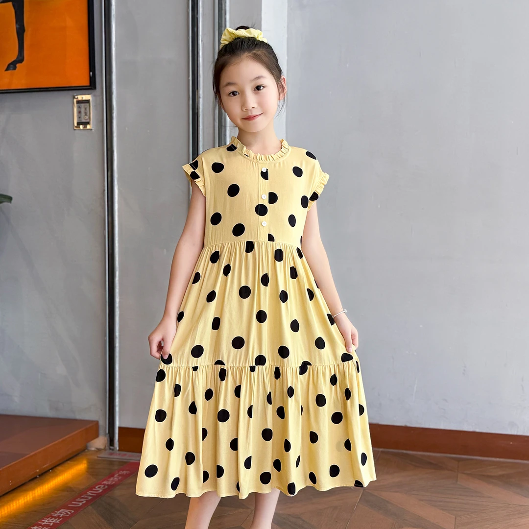 棉绸新款女童连衣裙薄款凉感儿童长裙外穿旅游度假简约亲子装裙子