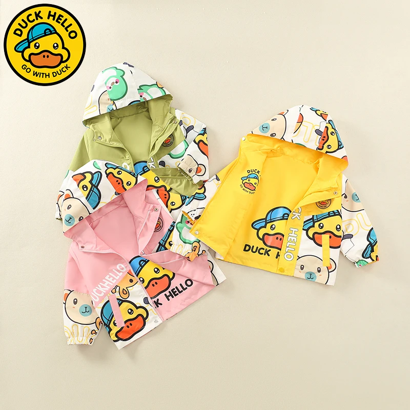 小黄鸭儿童双面穿外套春秋装2025新款男童女童拉链衫春秋季童装潮